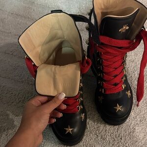 Black and Red Star Embroidered Boots